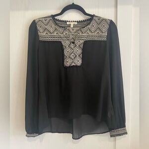 Monteau Black and White Embellished Long Sleeve Blouse